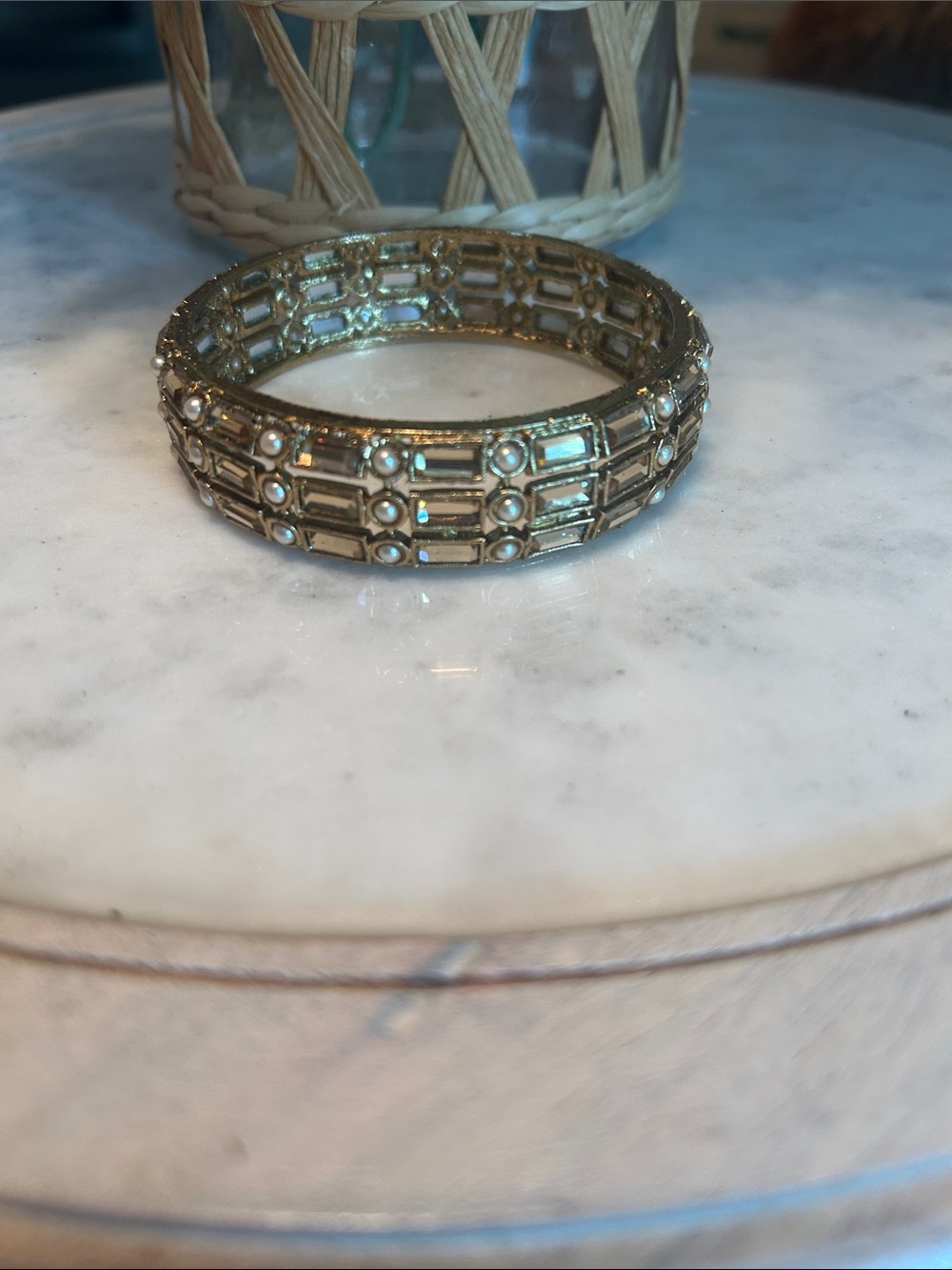 Gold Pearl-Accent Women's Bangle Bracelet